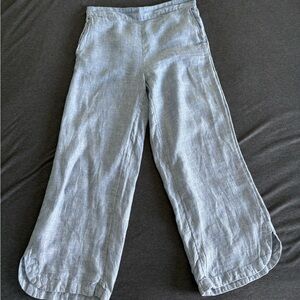 Christian Siriano Chambray Blue Linen Wide Leg Cropped Curved Tulip Hem Pants